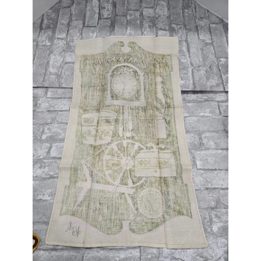 Vtg Linen Tea Towel American Woodwook Signed Kati 29x16